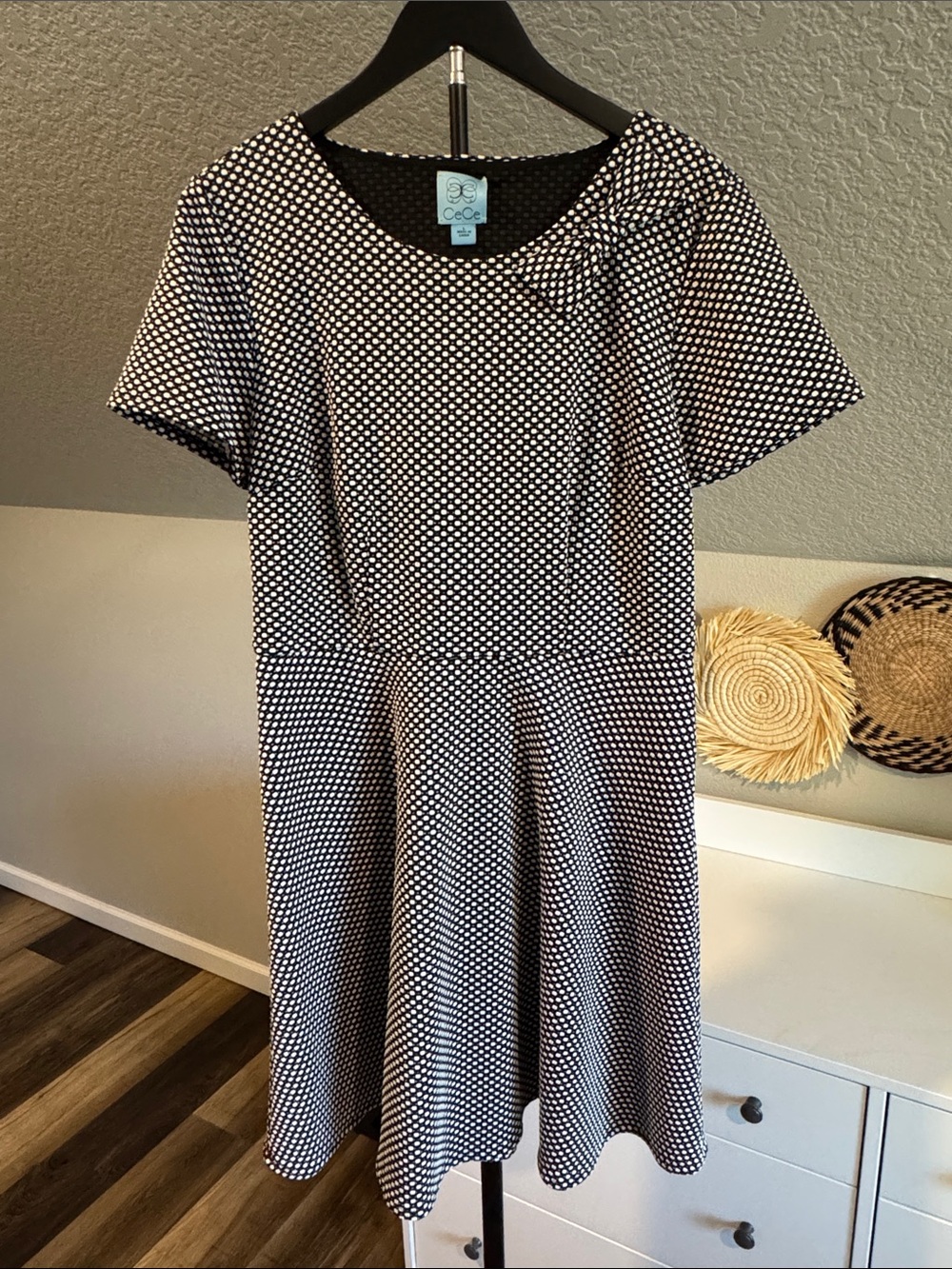 CeCe Black and White Polka Dot A-Line Dress